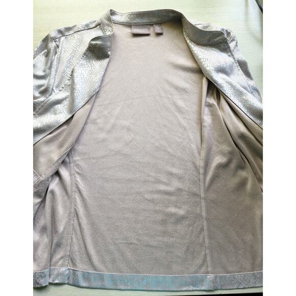 JACKET & MATCHING TANK-CHICO'S-Silver/Gray Snakeskin Like Material-Soft-Size 3/L - Picture 6 of 16